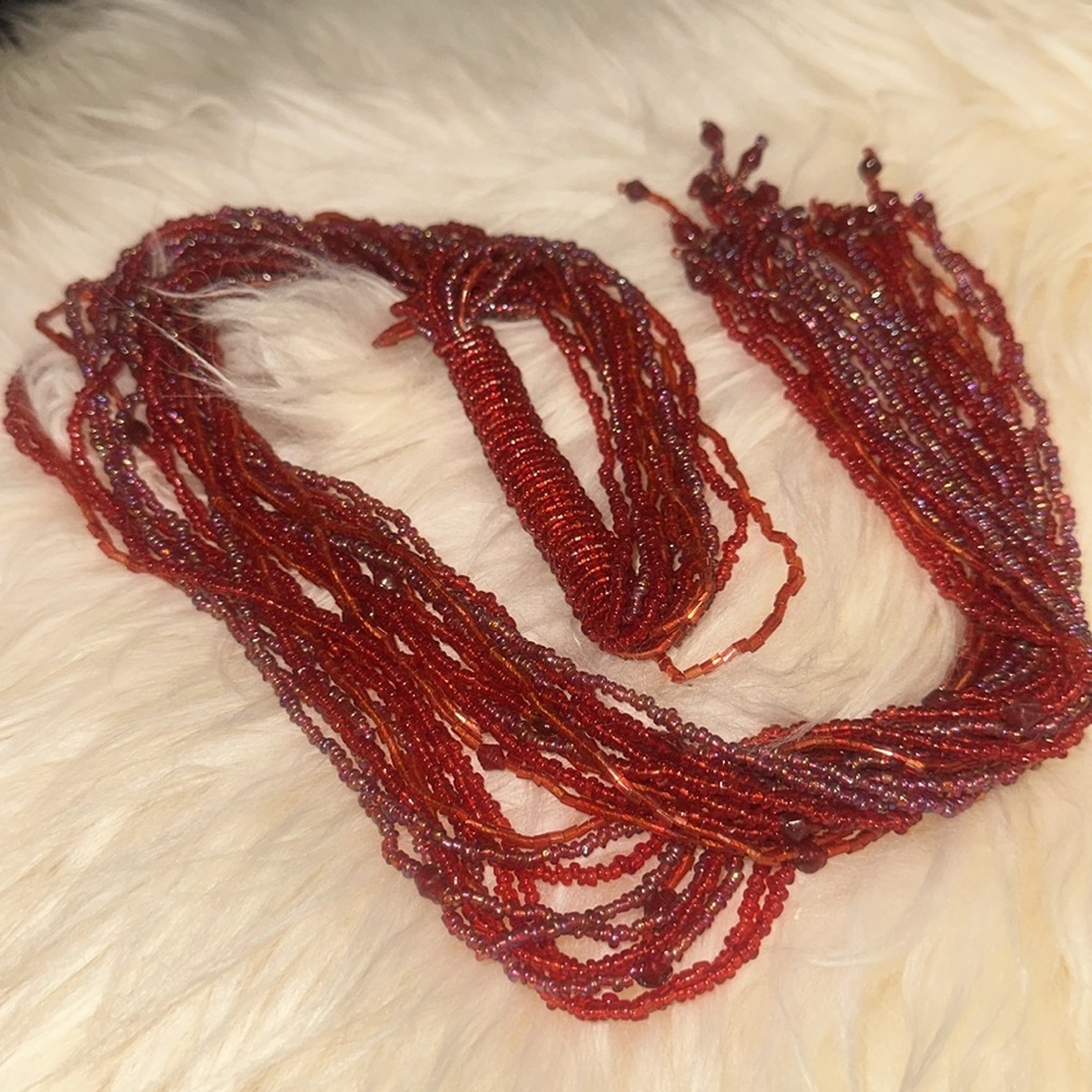 Lariat style multi strand beaded necklace